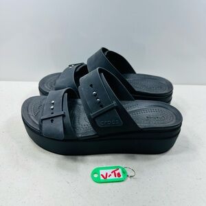 CROCS Brooklyn Platform Sandals Comfort Slid LiteRide Buckle Black Women 7